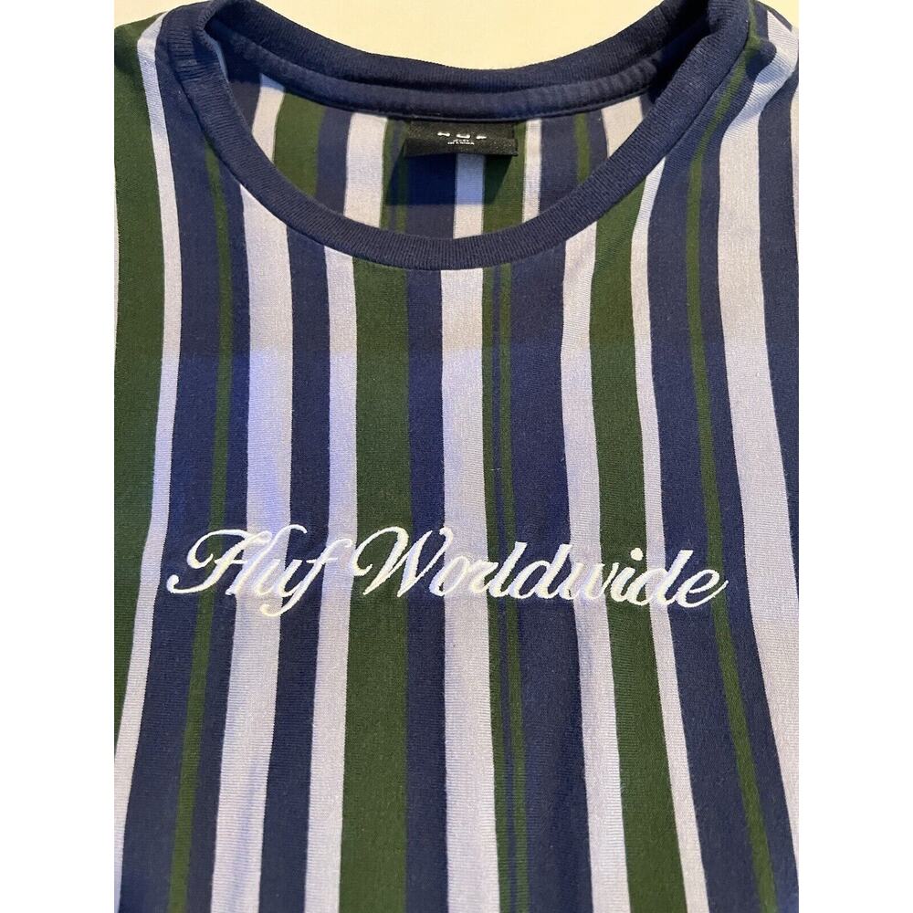 HUF WORLDWIDE Vertical Striped Tee Size XL Embroidered Logo Green Blue White - Picture 2 of 5